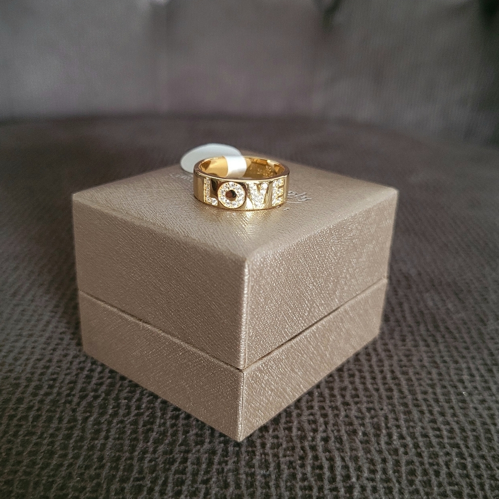 Simply Silver Gold💛 "LOVE"♥️ Flat Band Ring💍 - NIB